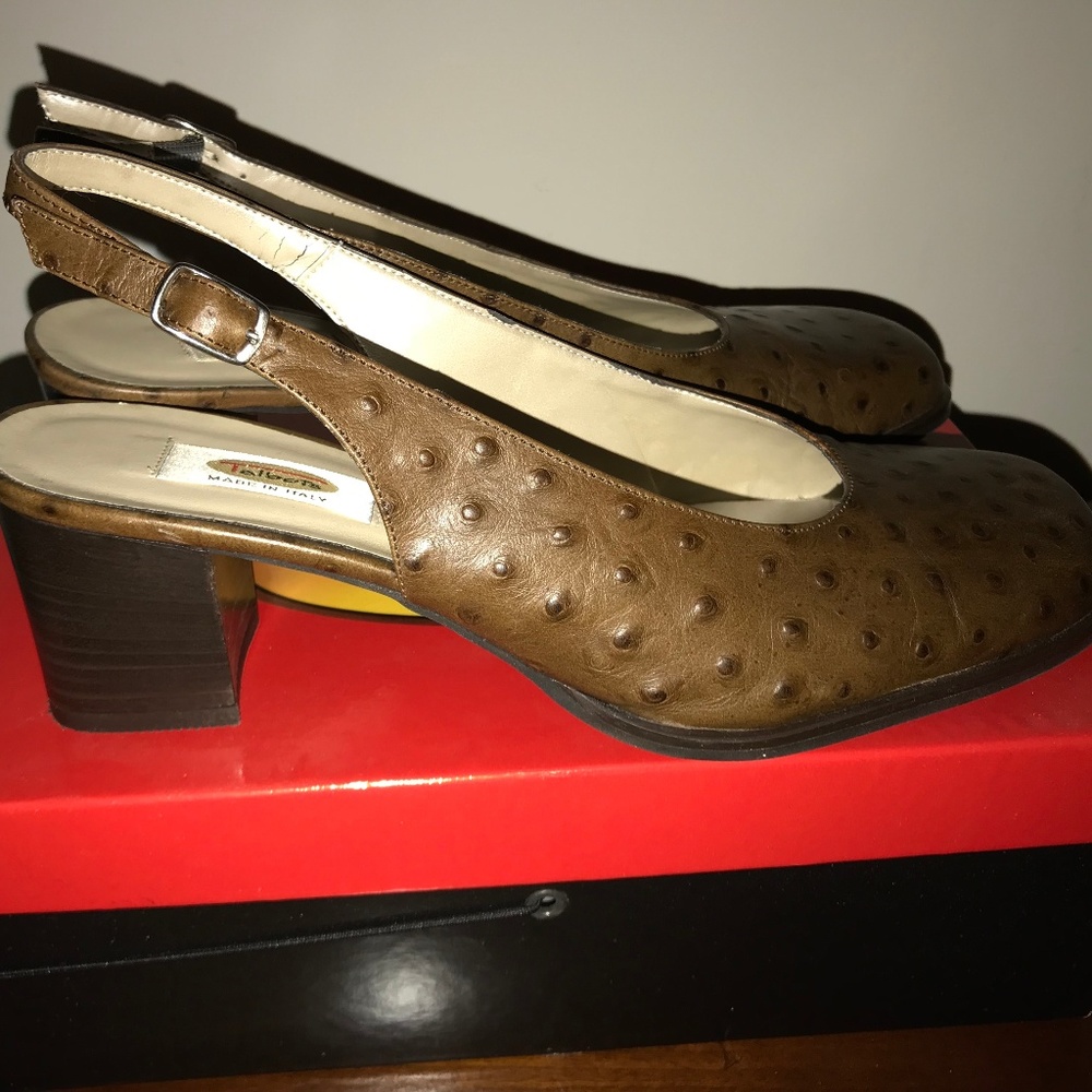 Brown leather sling back pumps from Talbots